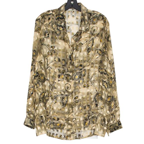 Vintage CM Shapes Top Sheer Floral Cottage Boho Y2K Grunge Romantic Button Up XL - Picture 1 of 5